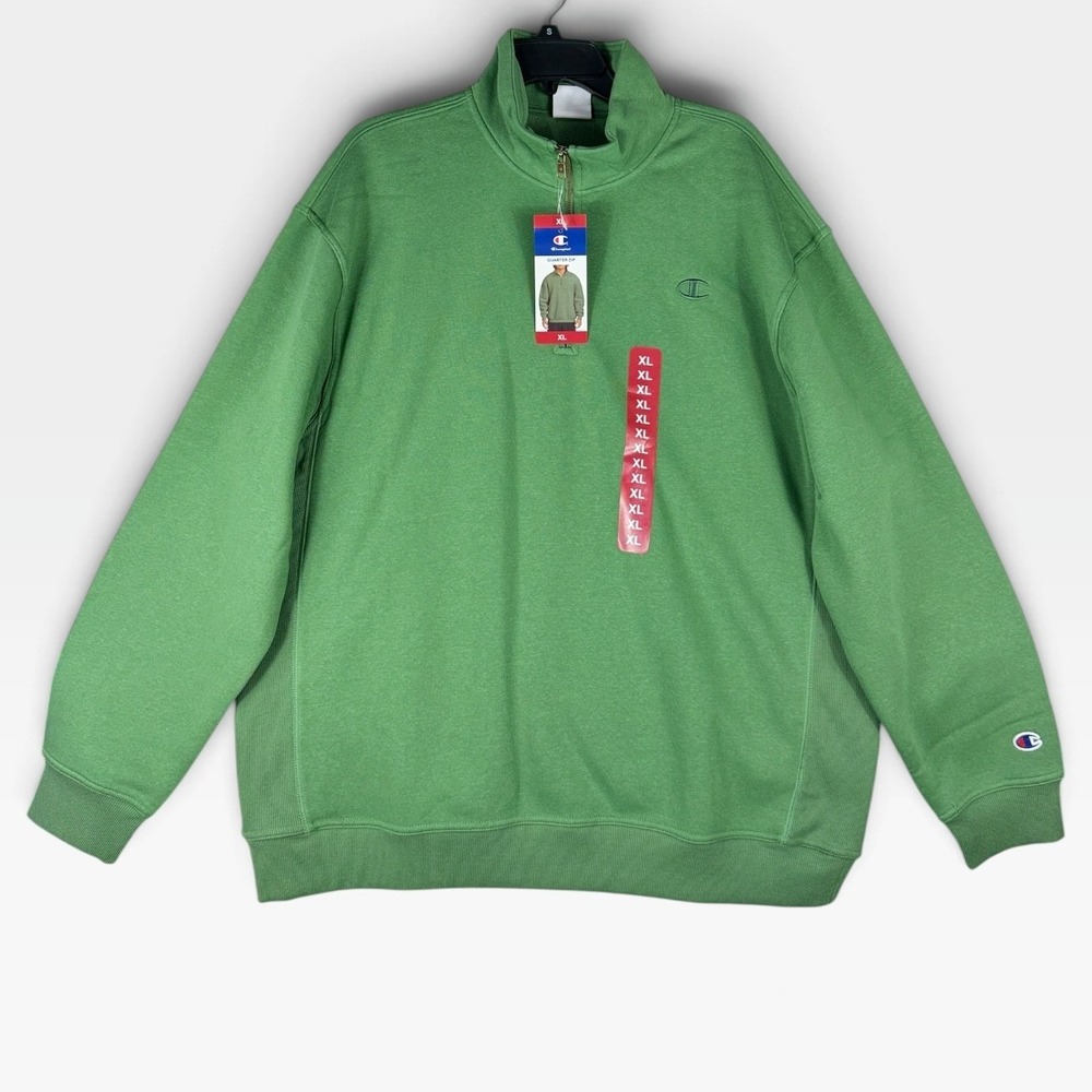 Champion Quarter Zip Sweatshirt CPM254TL06 Mens XL Green Fleece Pullover NEW
